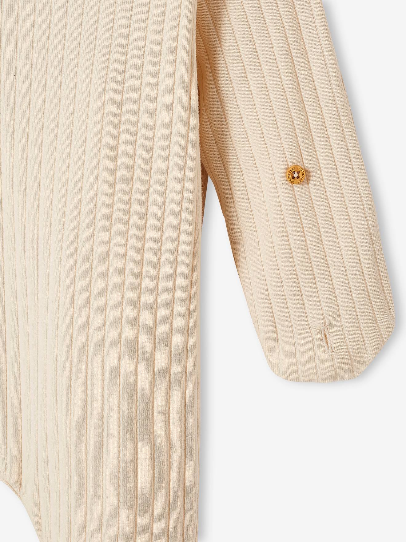 Vertbaudet Baby-Set: Overall & Mütze, Rippenjersey - sand