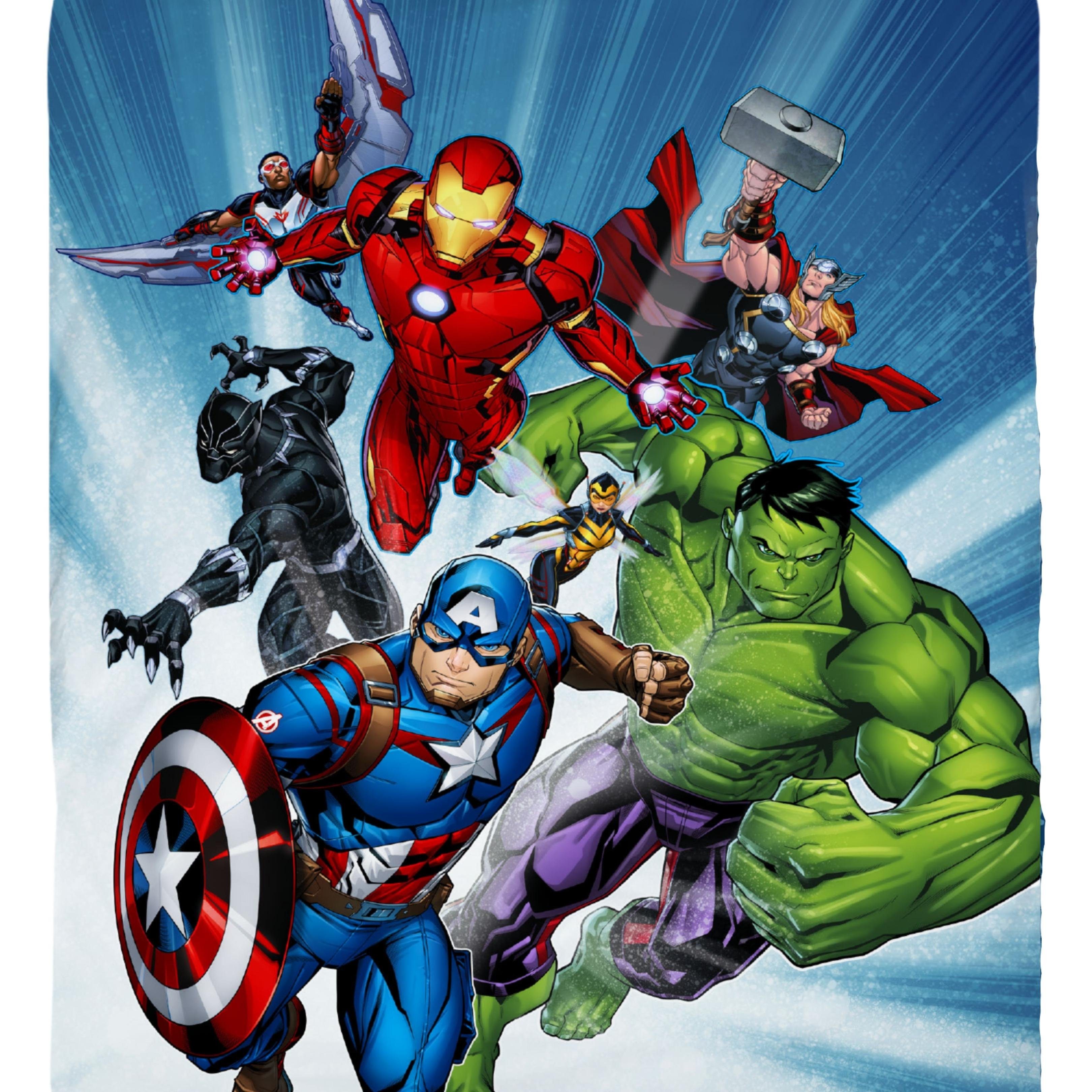 Bettwäsche Avengers Marvel 135x200 + 80x80 cm, 100 % Baumwolle, MTOnlinehandel, Renforcé, 2 teilig, Jungen Kinderbettwäsche mit Captain America, Iron Man, Hulk & Thor