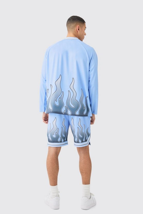 Langärmliges Mesh T-Shirt mit Homme Flammen-Print