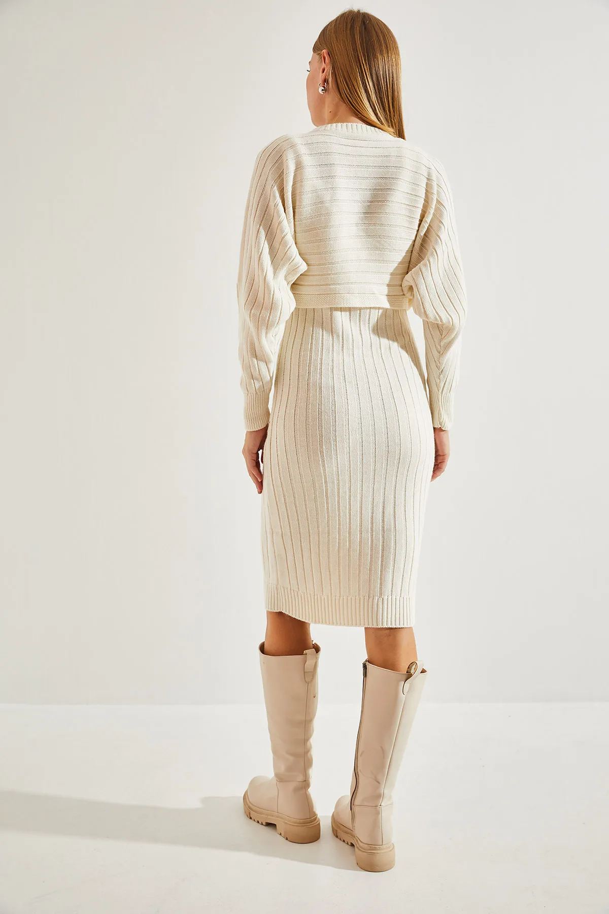 Bianco Lucci  Damen-Strickwaren-Trägerkleid-Pullover-Doppelset