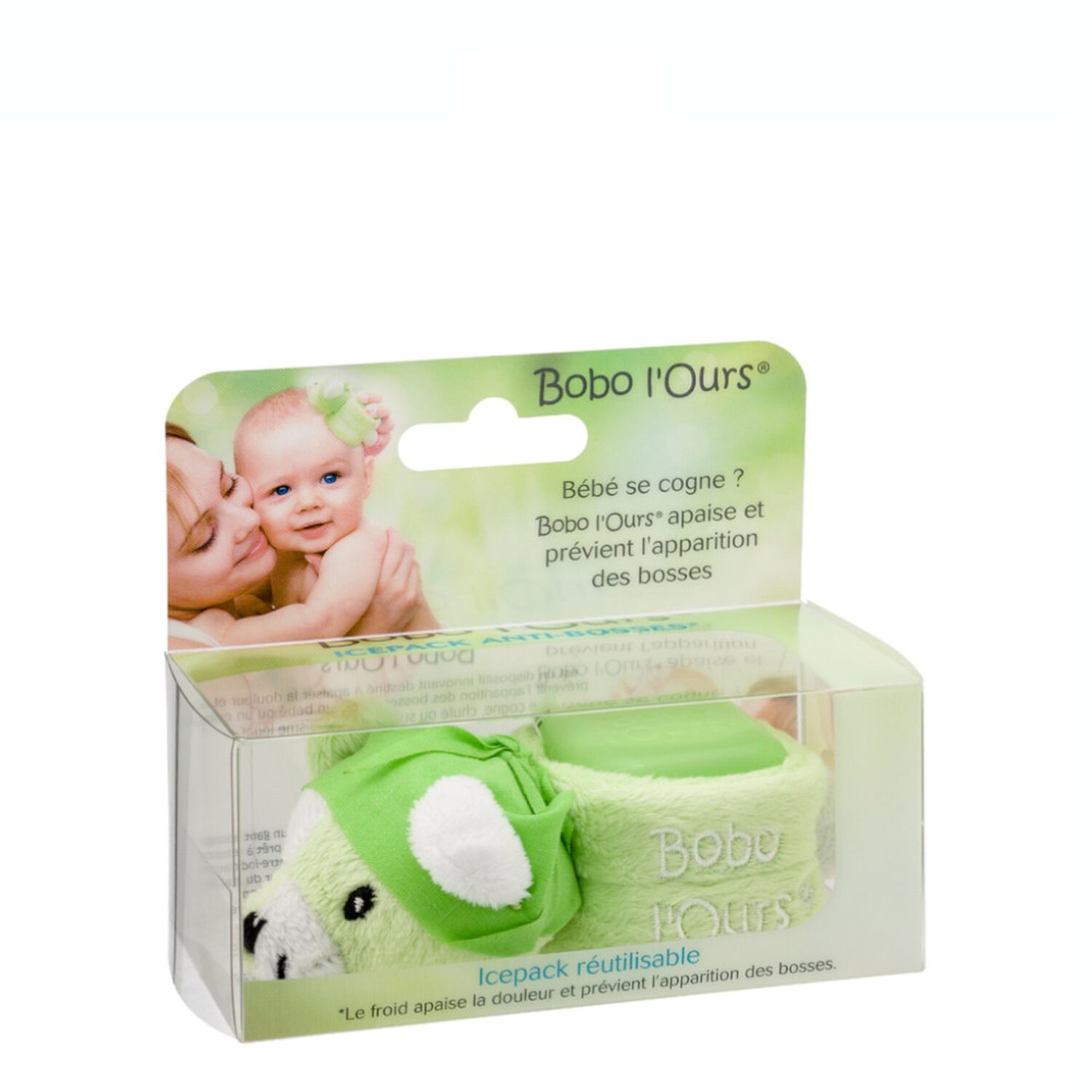Alphanova Bébé Bobo l'Ours Vert - Glaçon Ludique Anti-Bosses