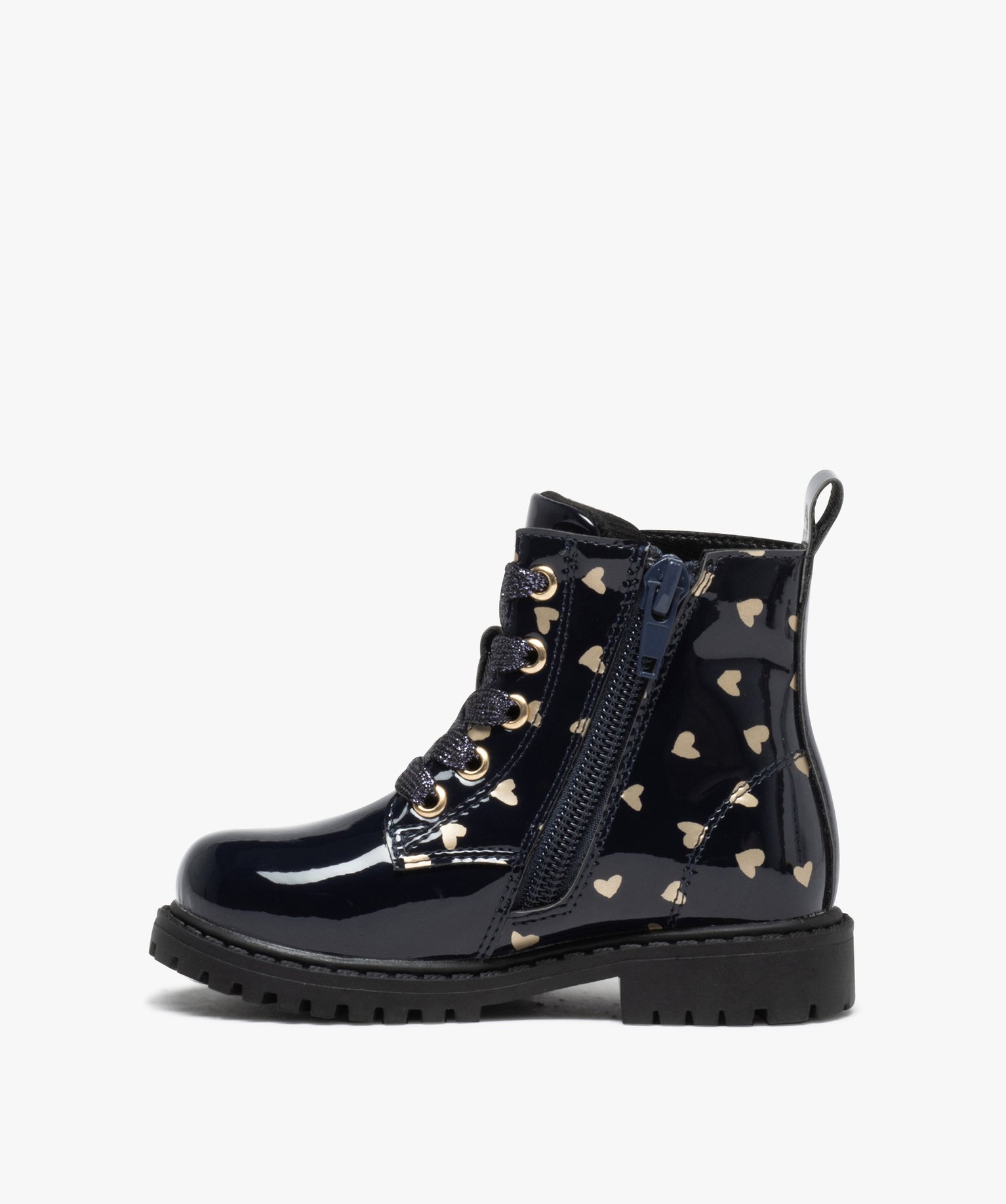 Bottines bébé fille mid-cut vernies à motif et à zip marine | GEMO