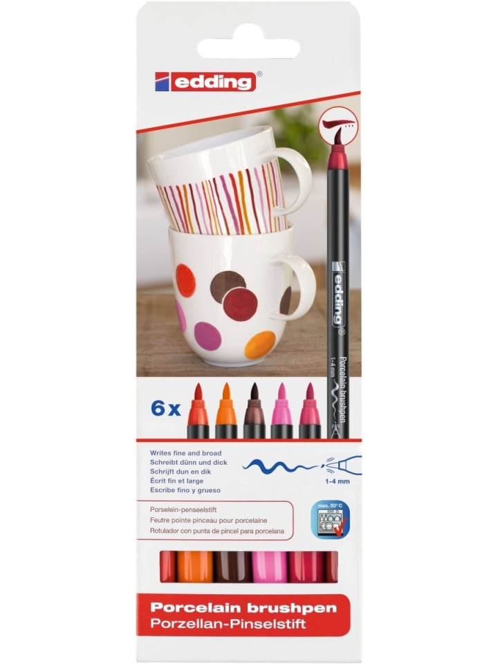 edding Porzellan-Pinselstift edding 4200 1-4mm Packung mit 6 Farben Warmtöne günstig kaufen onesize