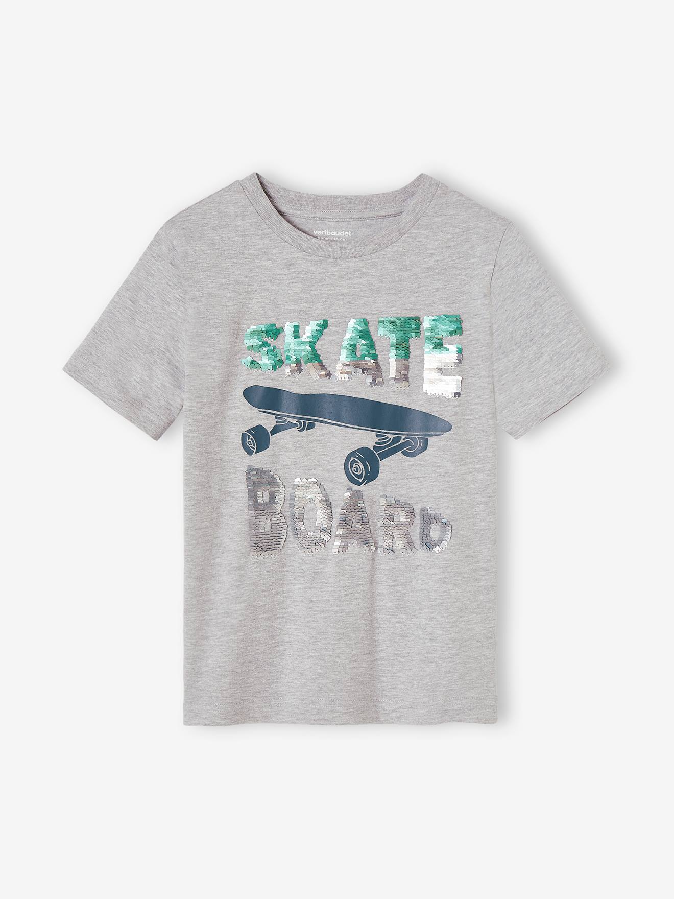 Vertbaudet Jungen T-Shirt mit Wendepailletten - grau meliert