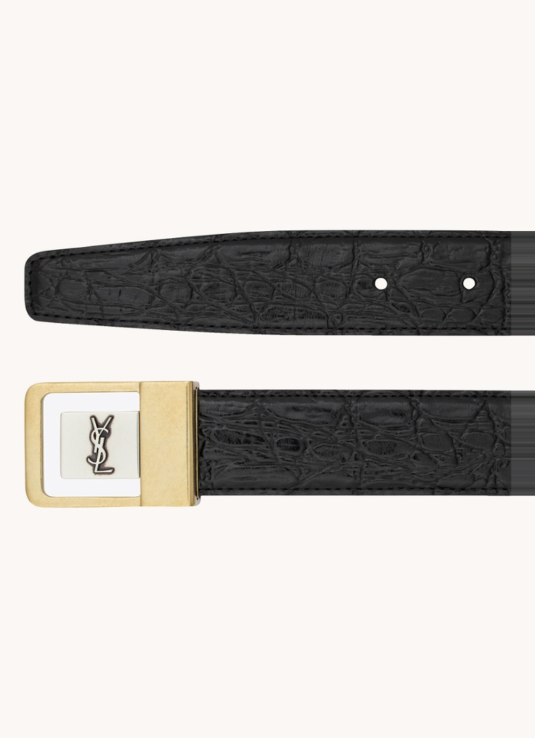 Curea Saint Laurent din piele de vițel cu textură de crocodil.