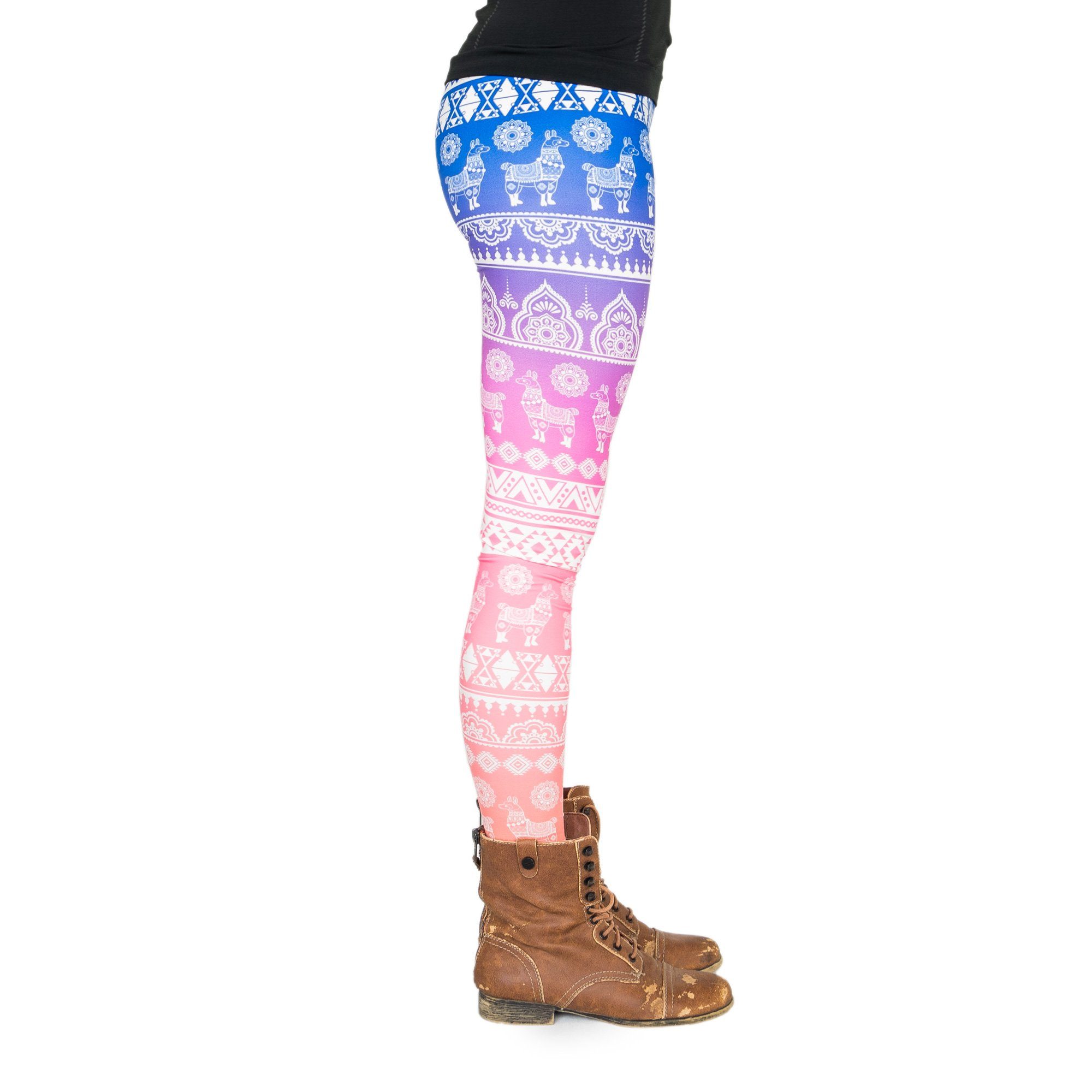 cosey Leggings Bedruckte Bunte Lama-Leggings/Tights Tier (Einheitsgröße XS-L)