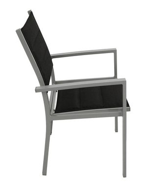 DEGAMO Gartensessel MADEIRA, Alu silbergrau + Kunstgewebe gepolstert schwarz, 2 STÜCK