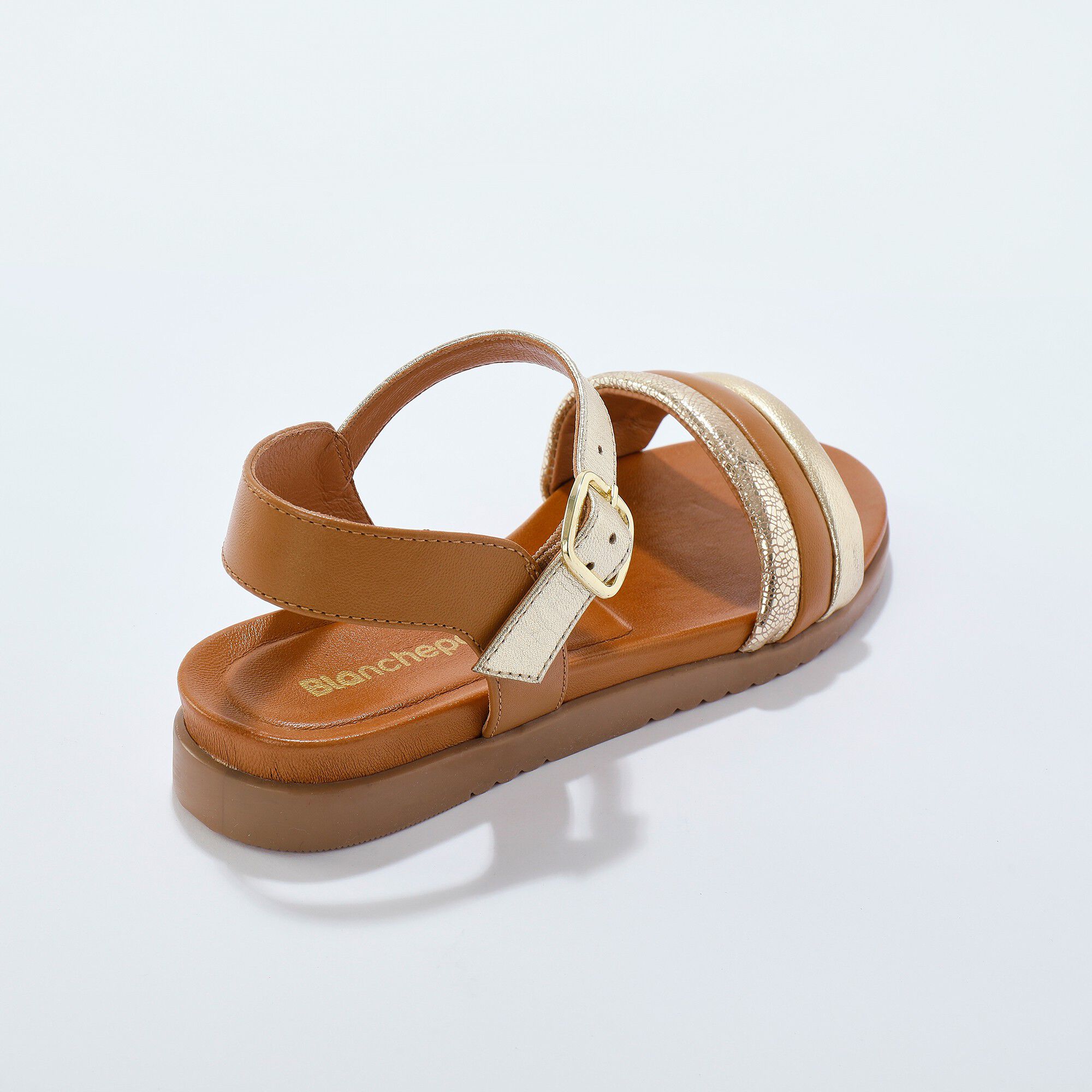 Sandales compensées en cuir fantaisie tricolore