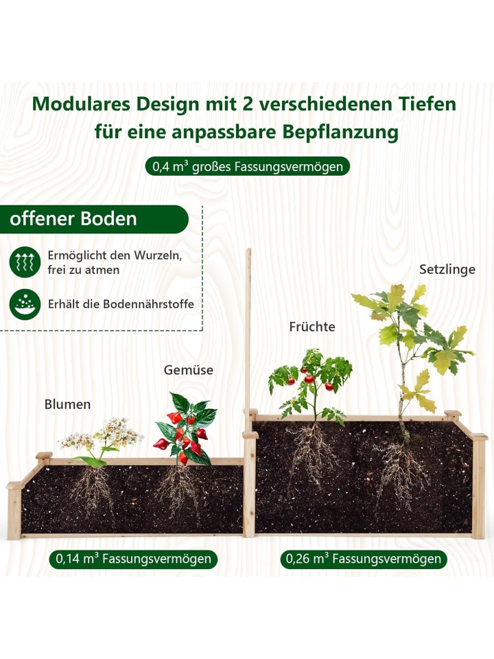 COSTWAY Hochbeet mit Rankgitter in Beige günstig kaufen onesize