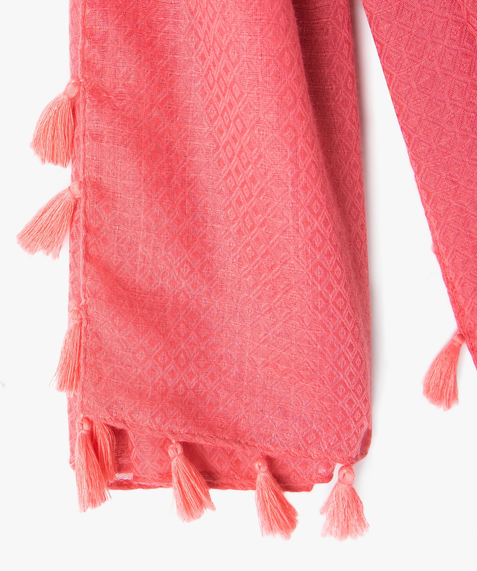Foulard uni avec finitions pompons femme rose | GEMO
