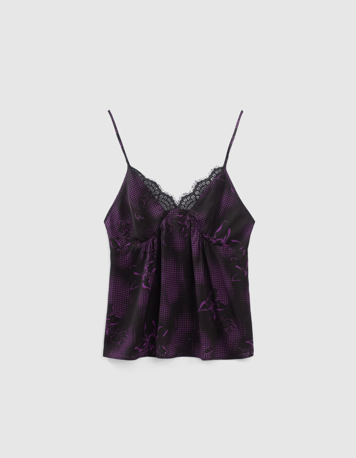 Top noir esprit lingerie imprimé dandy flower Femme