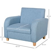 HOMCOM Kindersessel Kindersofa mit dickem Schaumstoff und dicken Sitzkissen Kindercouch Stuhl Liegesofa mit Anti-Rutsch-Füßen für 3-8 Jahre Kinder Holz Leinen Schaumstoff Blau 49x45x44,5 cm