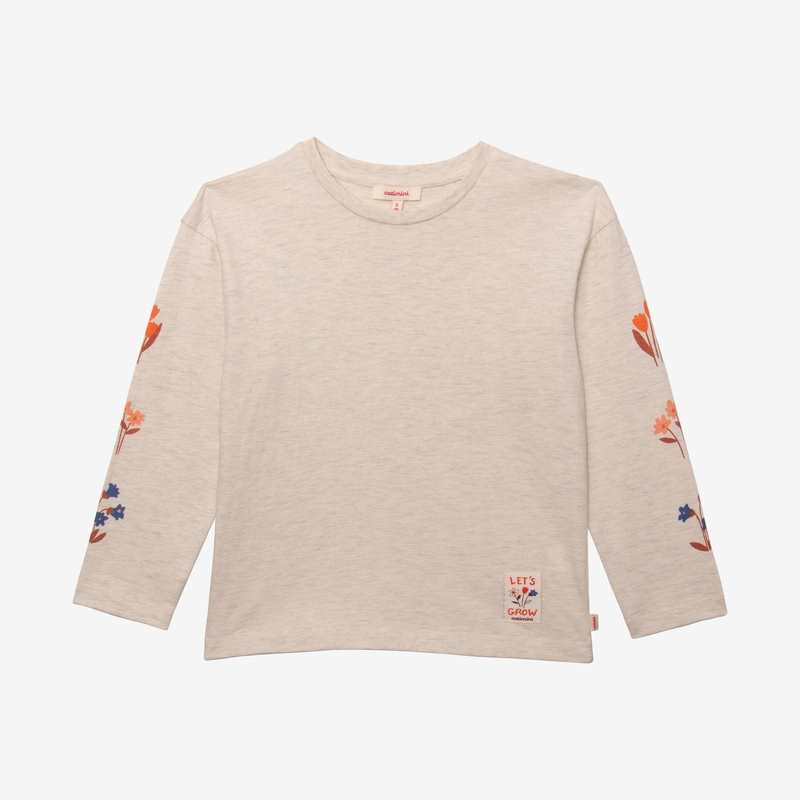T-shirt fille fleurs manches gris en coton recyclé Catimini