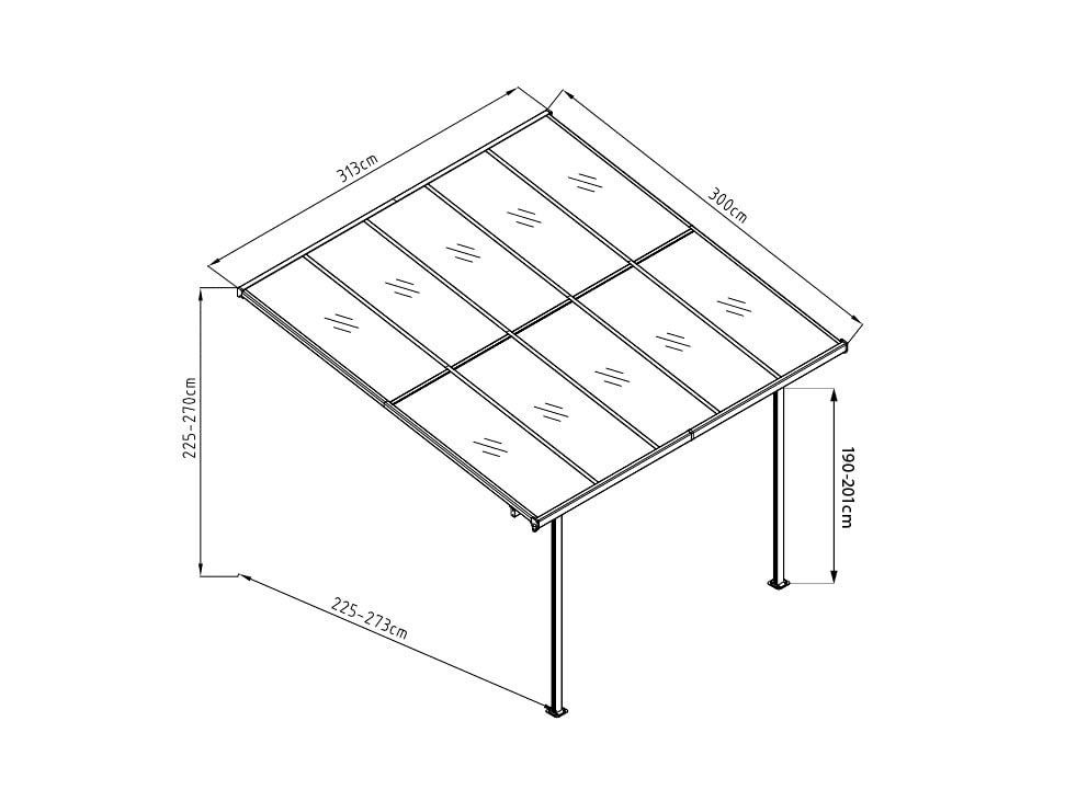 WESTMANN Terrassendach Bruce, BxT: 313x300 cm, Bedachung Doppelstegplatten, Rahmen aus pulverbeschichtetem Aluminium, schwarz
