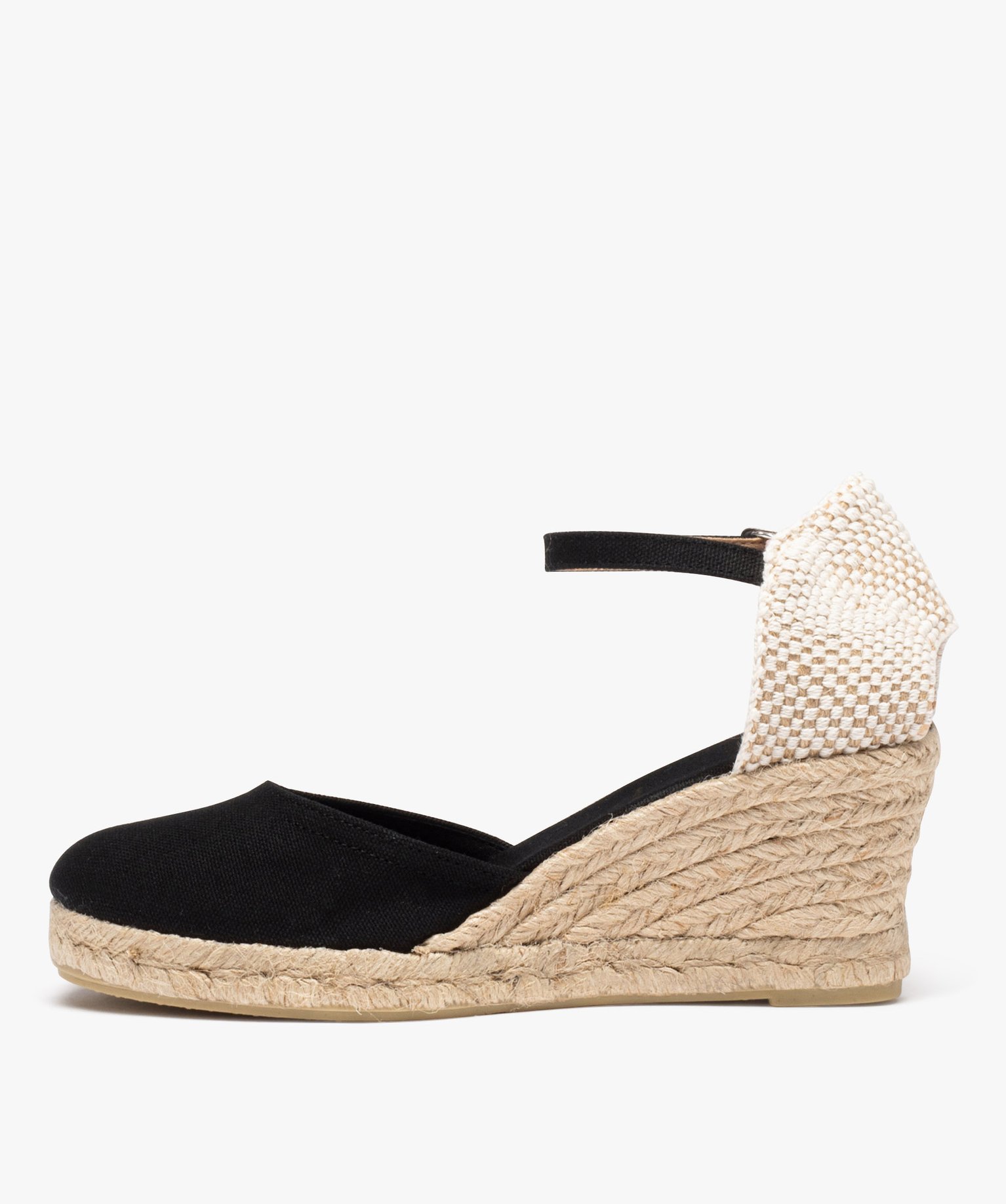 Espadrilles femme à talon compensé et dessus en toile unie noir | GEMO