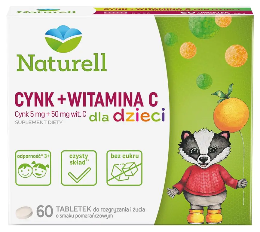 „Naturell“ cinko ir vitamino C kramtomosios tabletės vaikams, apelsinų skonio
