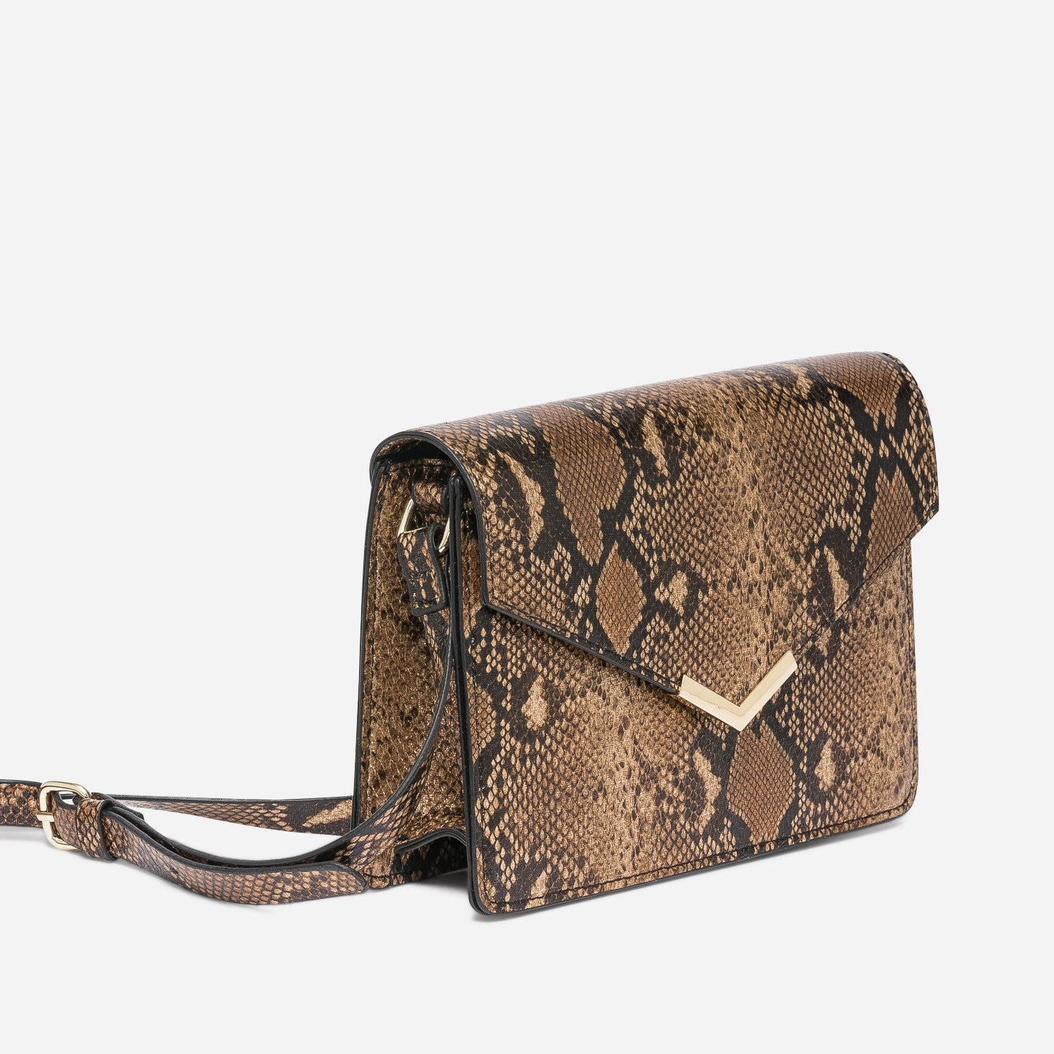 Sac bandoulière marron effet python