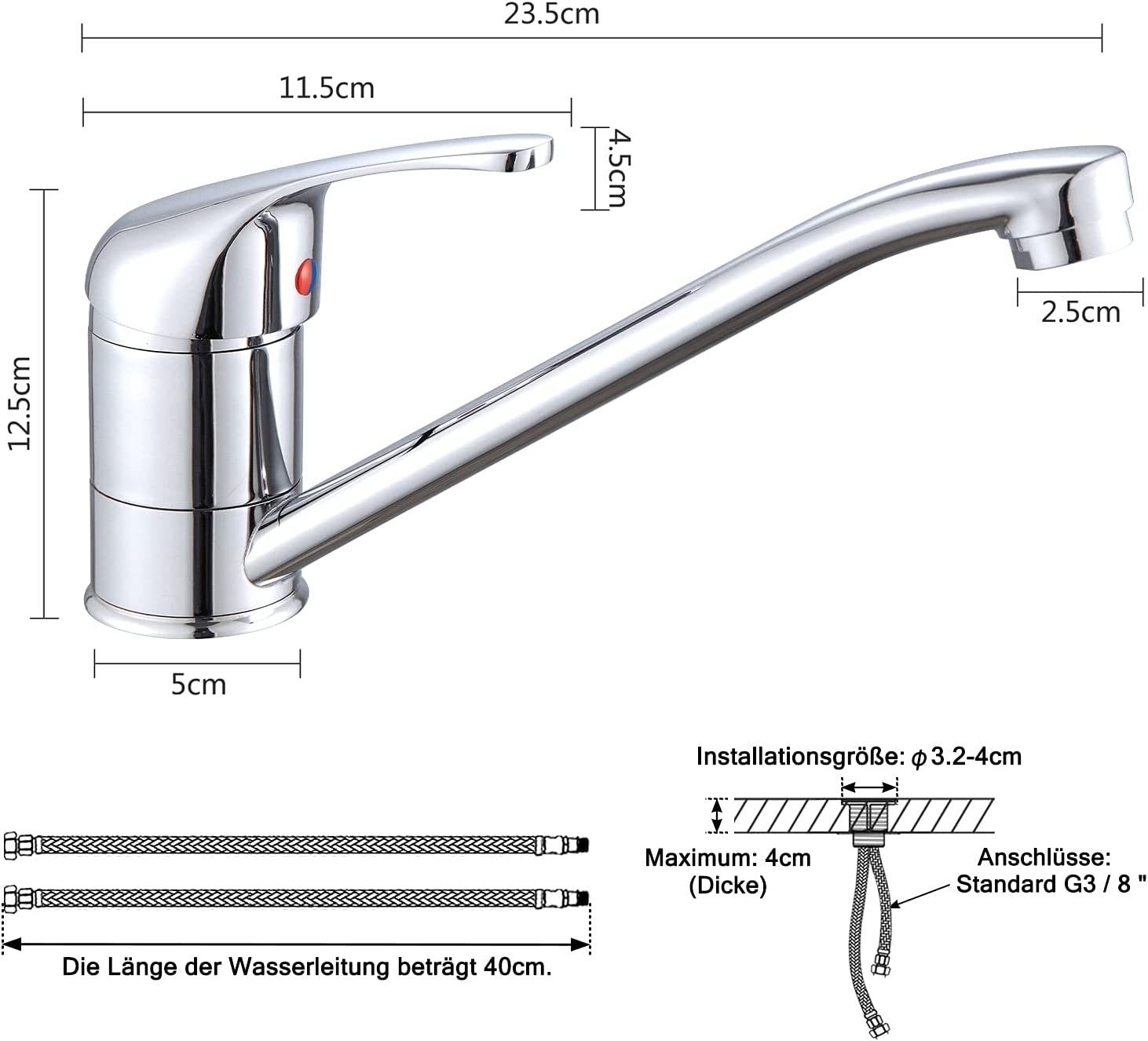 AUFUN Waschtischarmatur Wasserhahn Bad Spültischarmatur für Waschtisch
