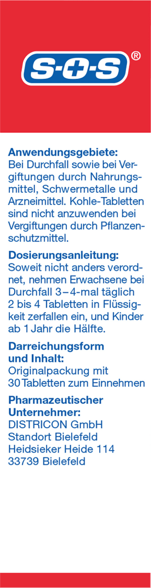 Kohletabletten bei Durchfallerkrankungen, 30 St