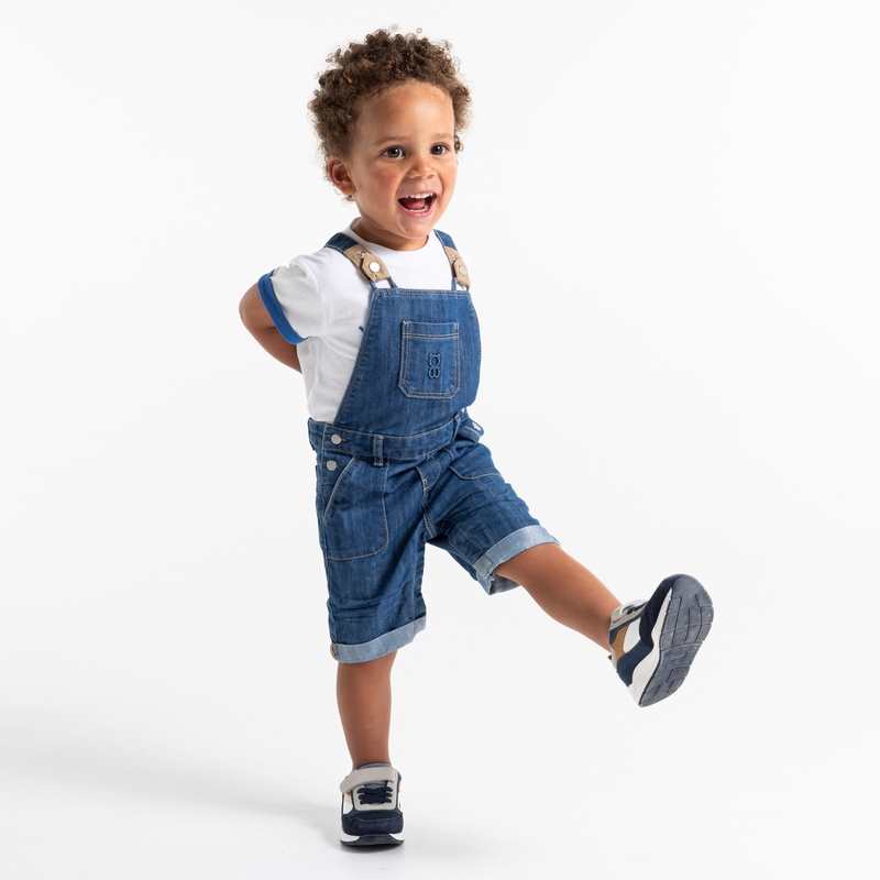 Salopette courte denim bleue bébé garçon