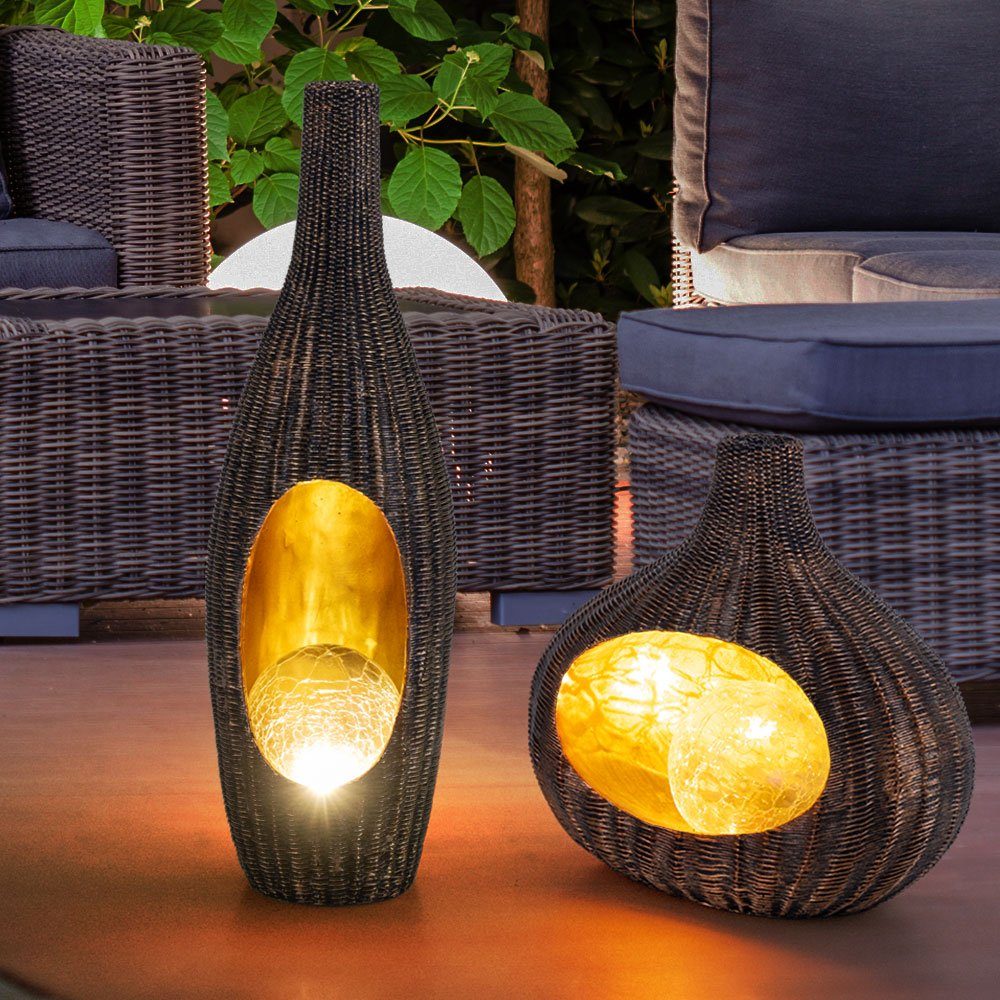 etc-shop Gartenleuchte, LED-Leuchtmittel fest verbaut, Warmweiß, Solarleuchte Rattan-Optik Solarleuchte Gartendeko für Außen Deko