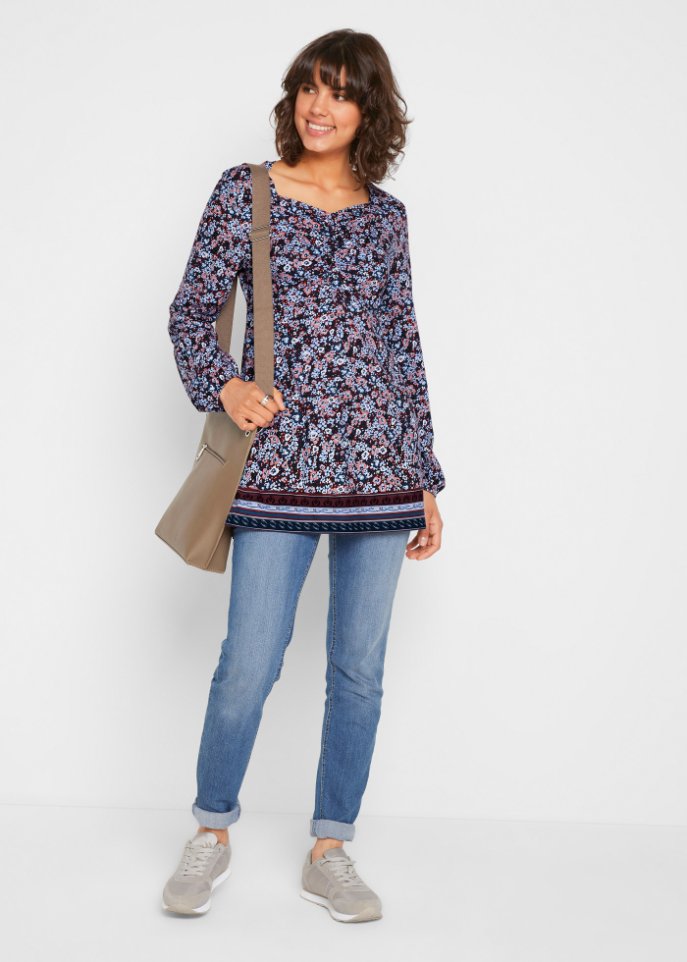 Shirt-Tunika mit Unterbrust-Teilungsnaht und Raffung vorne