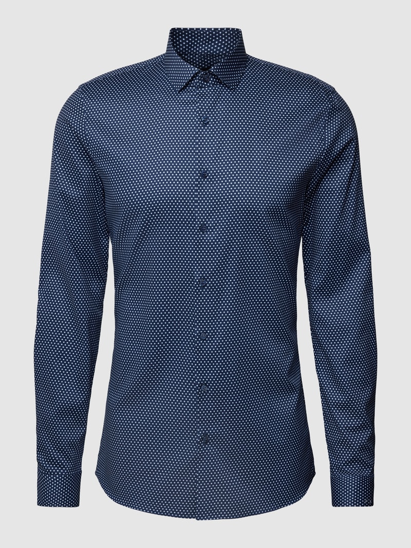 Super Slim Business-Hemd mit Allover-Muster Modell 'Nick' in marineblau
