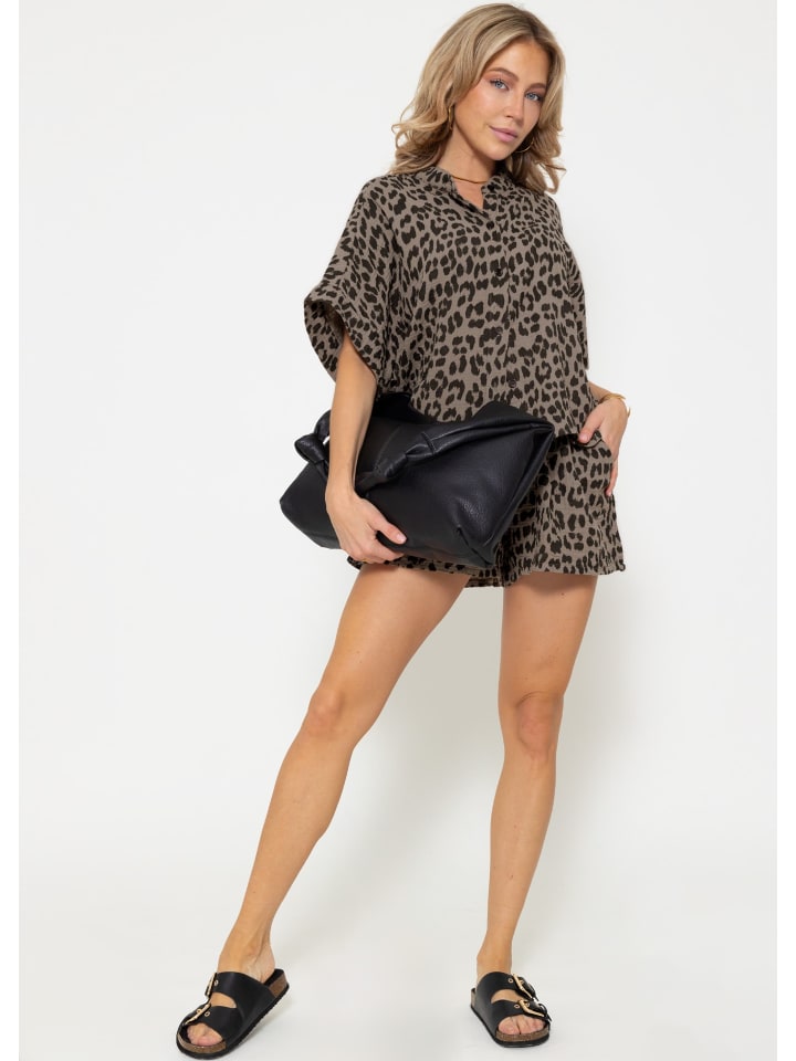SASSYCLASSY Musselin Bluse mit Zebra in Braun, Schwarz günstig kaufen