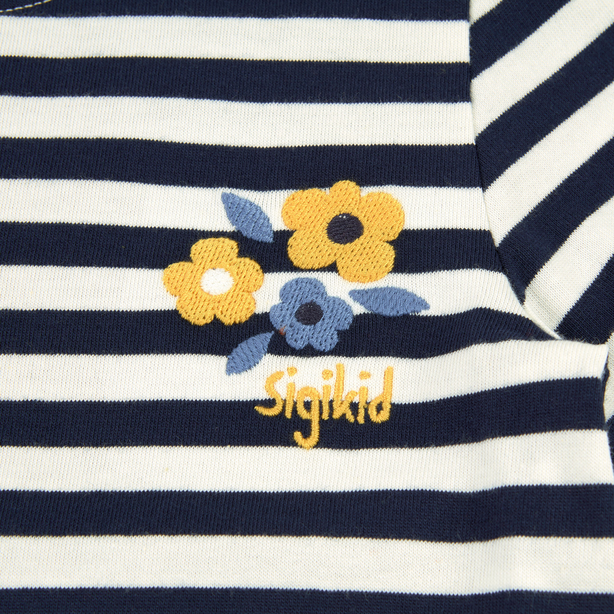 Blau-weiß geringeltes Kinder T-Shirt mit Blümchen bestic
