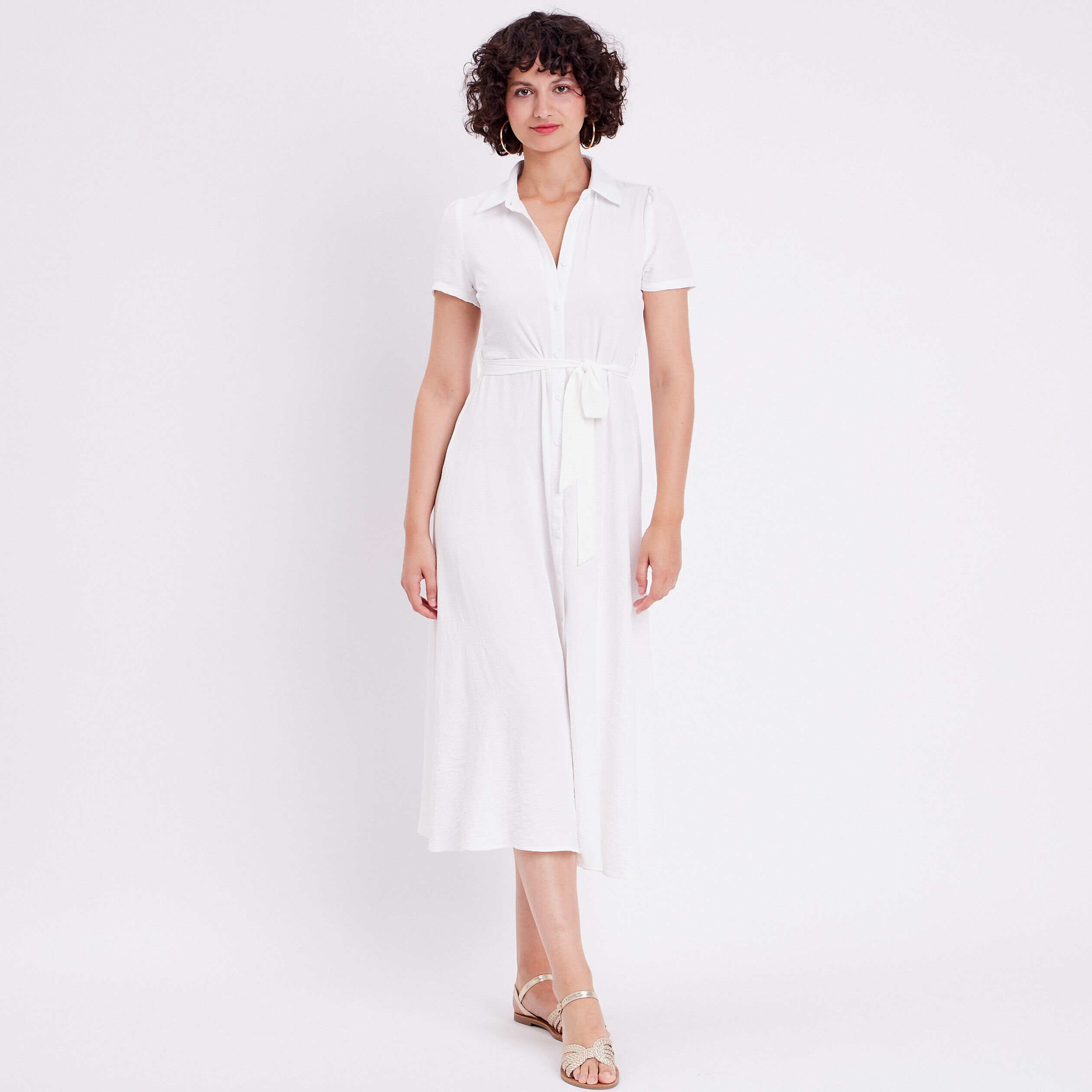 Robe chemise midi droite ecru femme | Cache Cache