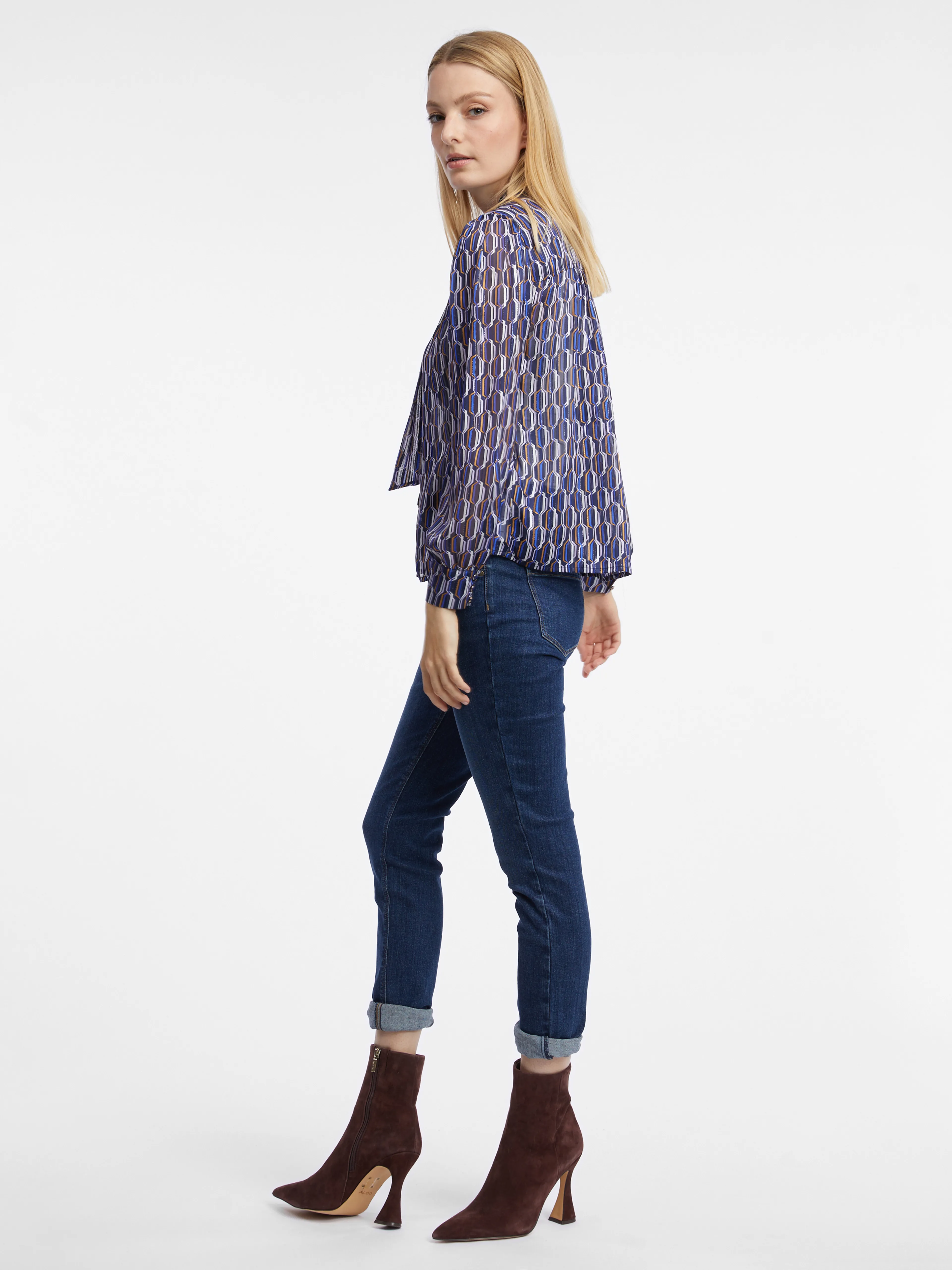 Blaue gemusterte Damenbluse ORSAY