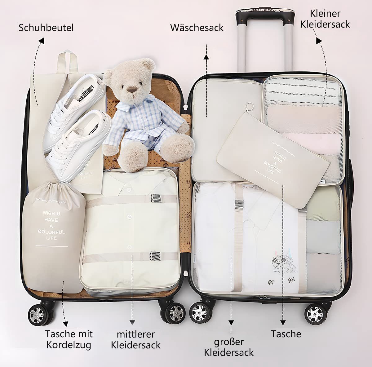 BOTC Aufbewahrungstasche Kofferorganizer Koffer Organizer Wasserdichte Packing Kleidertaschen (mit Kompression und einem Nassfach), 9-teiliges-Set, Organizer für Reisen, für Koffer