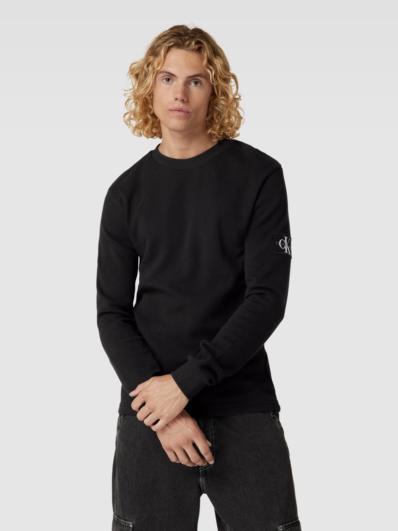 Longsleeve aus Baumwolle mit Strukturmuster Modell 'WAFFLE' in black