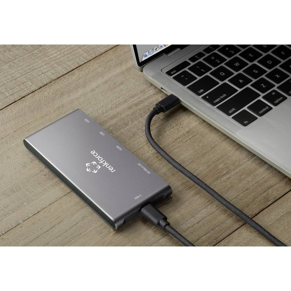 Renkforce Laptop-Dockingstation USB-C® Dockingstation mit Kartenleser, m.2, M.2 SSD Steckplatz, integrierter Kartenleser, USB-C® Power Delivery