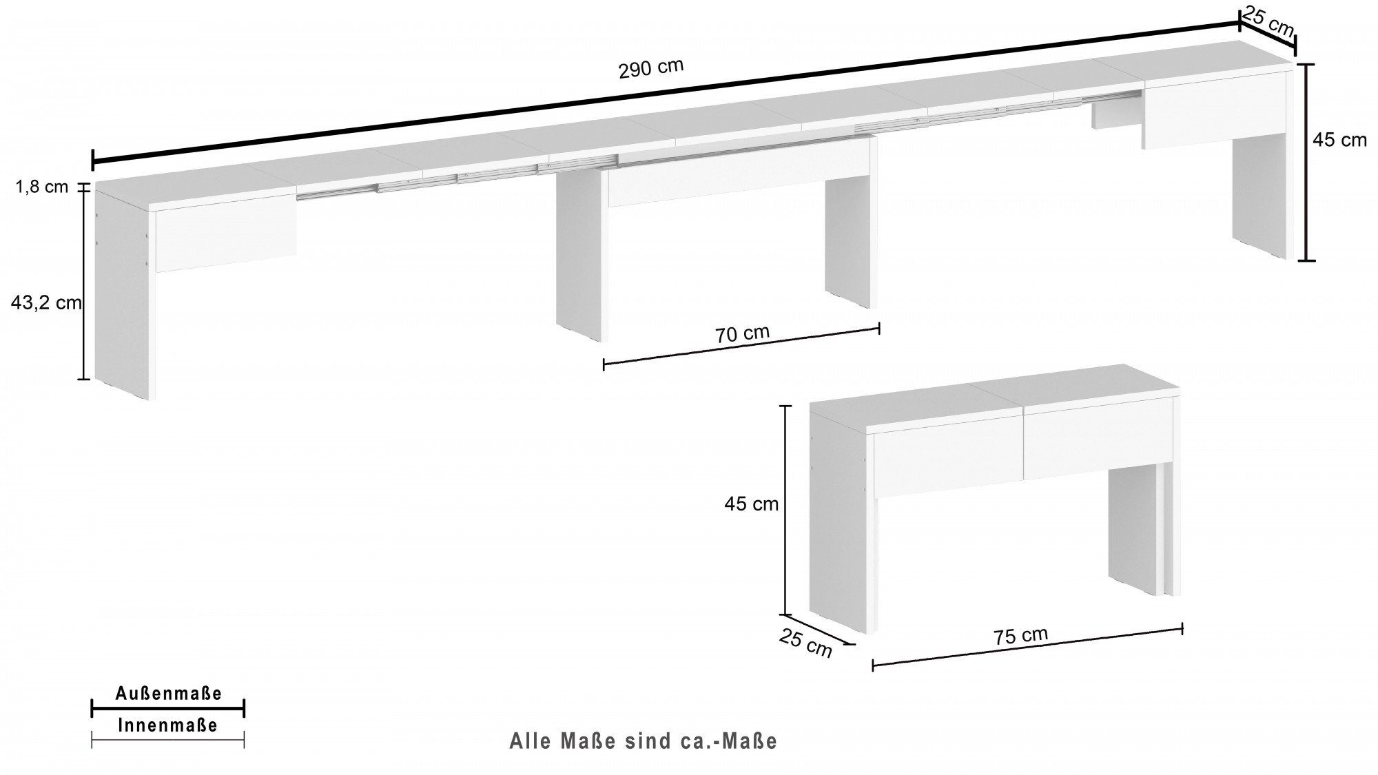 Tecnos Sitzgruppe Praktika, (Spar-Set, 2-tlg., Set beinhaltet 2 Bänke), Je Bank ausziehbar bis 290 cm