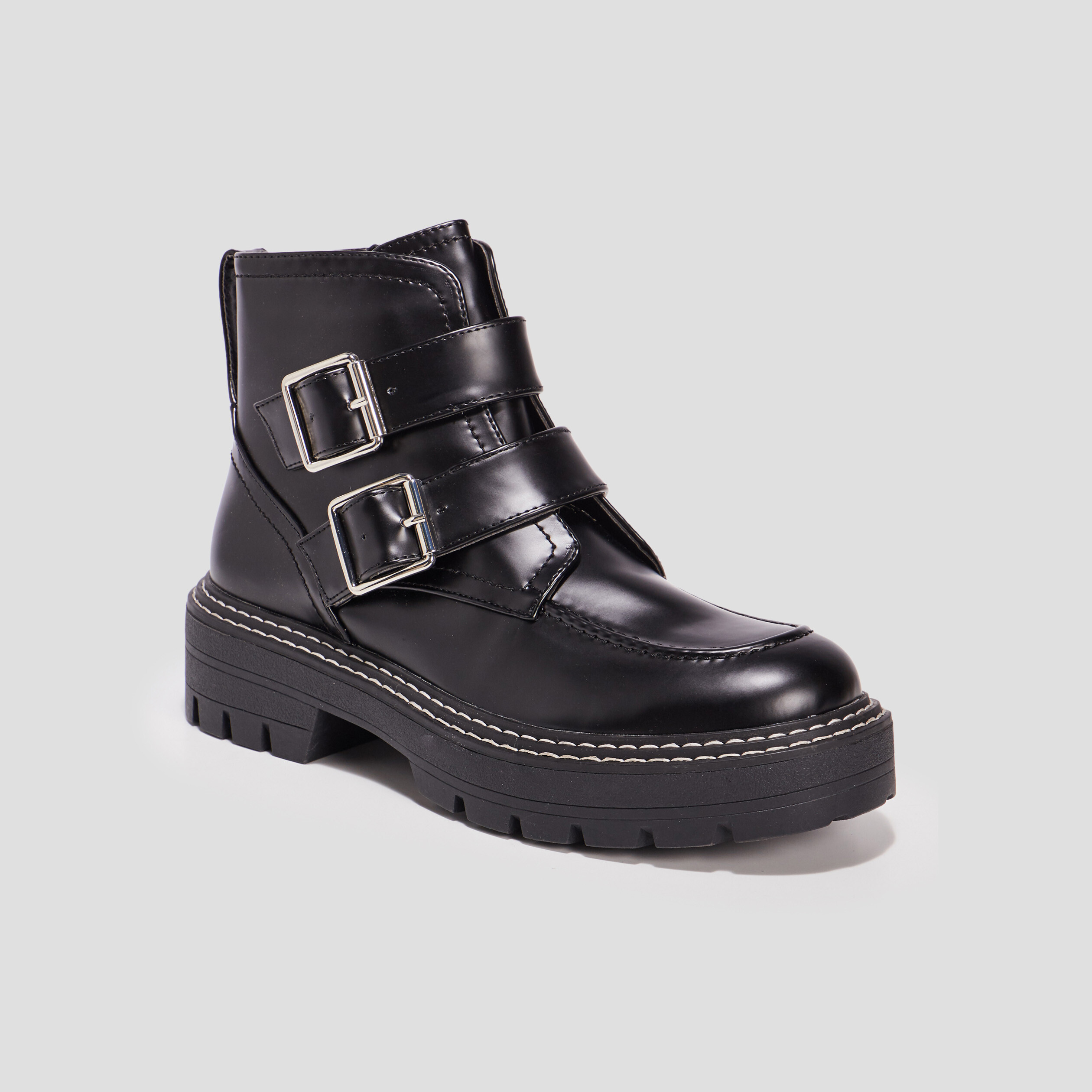 Bottines crantées avec boucles noir femme | La Halle