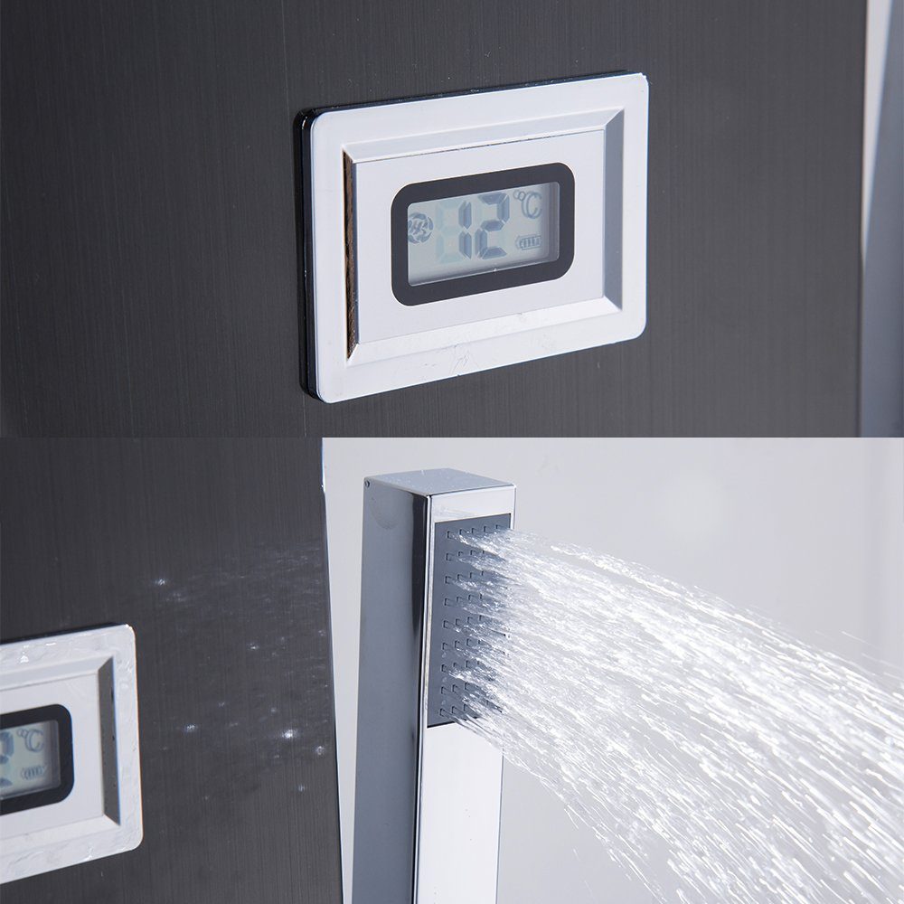 XIIW Duschsystem Duschsystem Edelstahl Duschpaneel Duschsäulen,mit Regendusch, Massagedüsen Handbrause Wasserfalldusche Kopfbrause, mit 1,5m S/S flexibler Schlauch,Schwarz