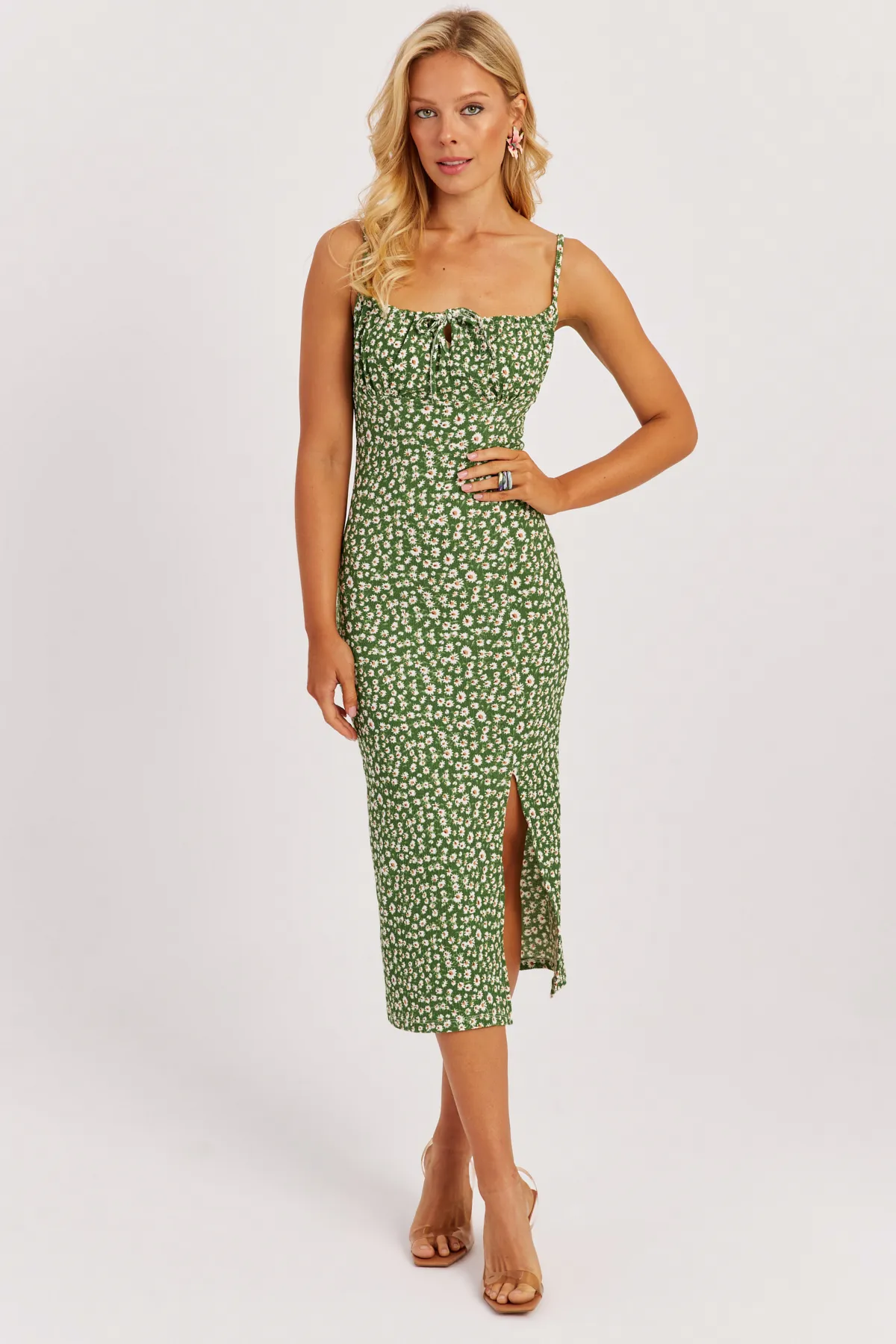 Cool & Sexy  Grünes Midikleid mit dünnen Trägern für Damen MON125