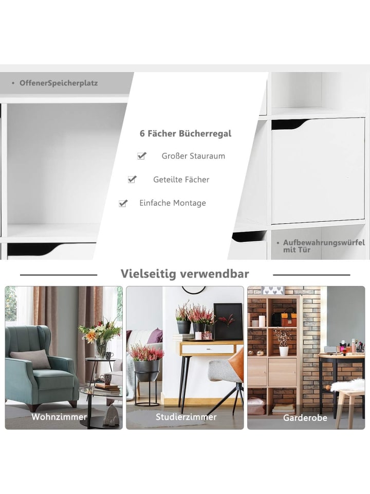 COSTWAY Bücherregal 6 Fächer in Weiß günstig kaufen onesize