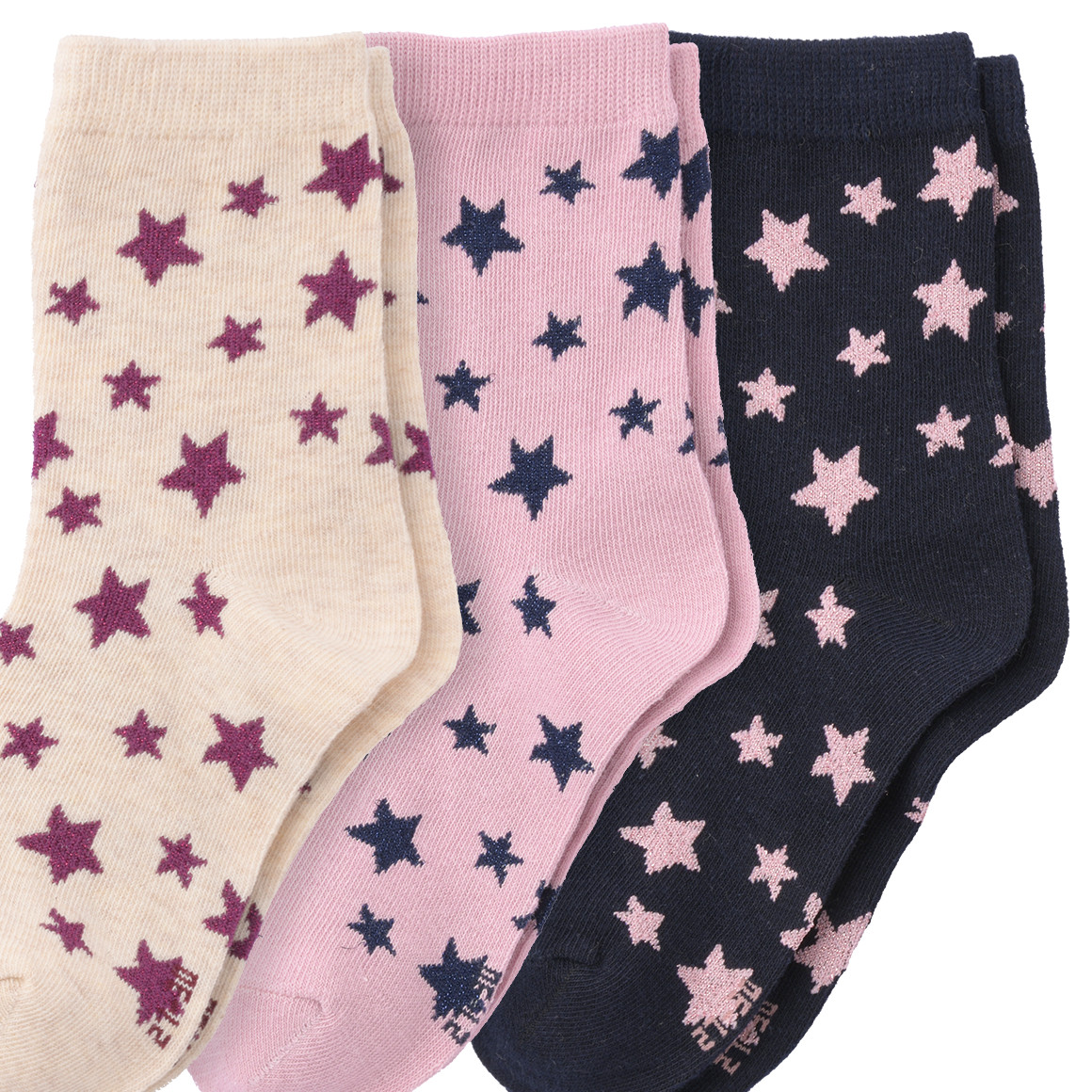 3 Paar Mädchen Socken mit Sterne-Allover