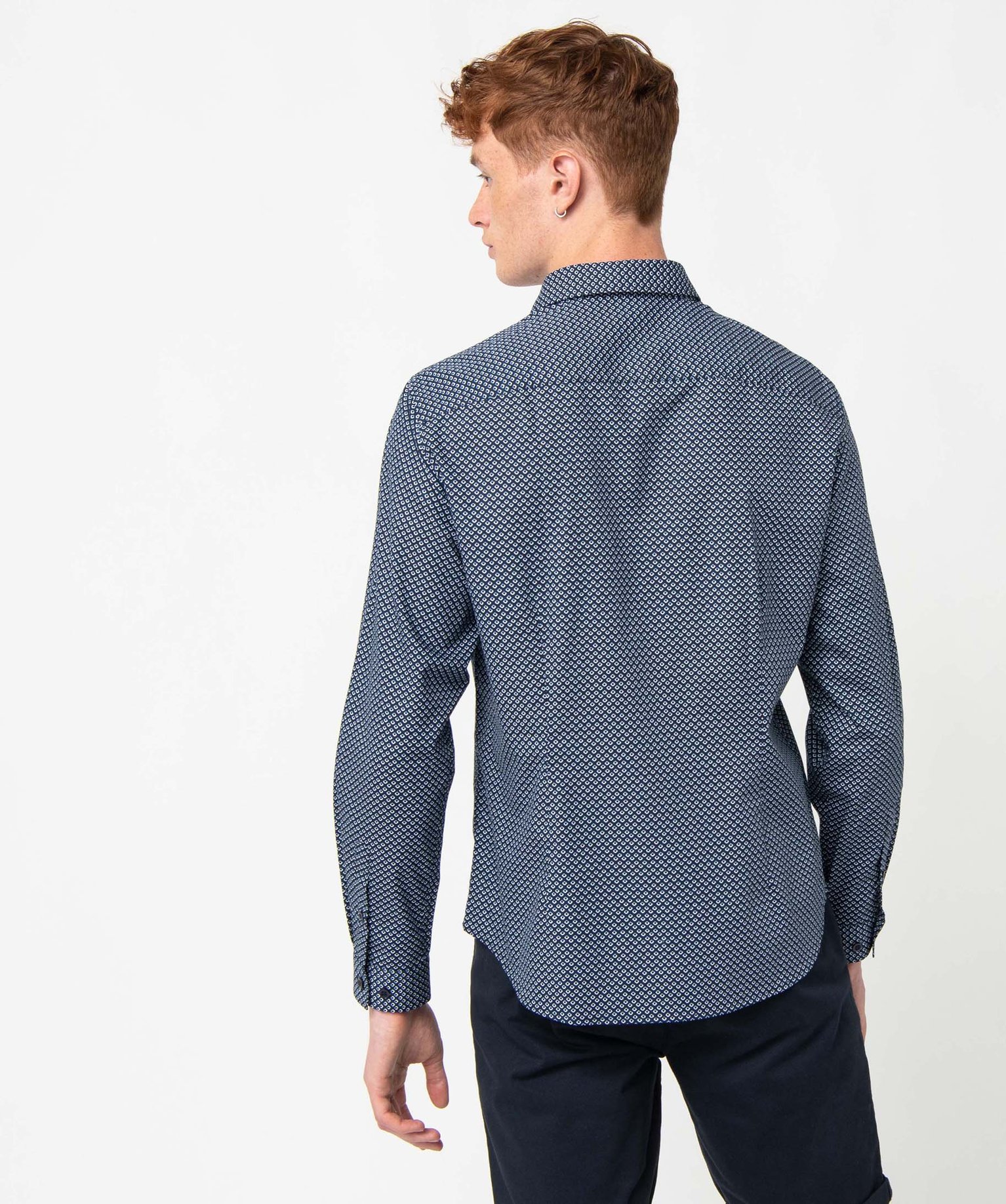 Chemise homme à manches longues avec micro-motifs marine | GEMO