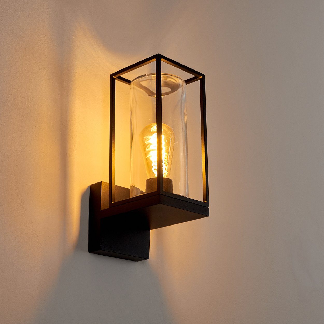 hofstein Außen-Wandleuchte Besana Wandlampe aus Metall, Schwarz, 4 Gläser Bernsteinfarben/Klar, ohne Leuchtmittel, Industrial Style Außenlampe mit Lichteffekt an der Wand, E27, IP44