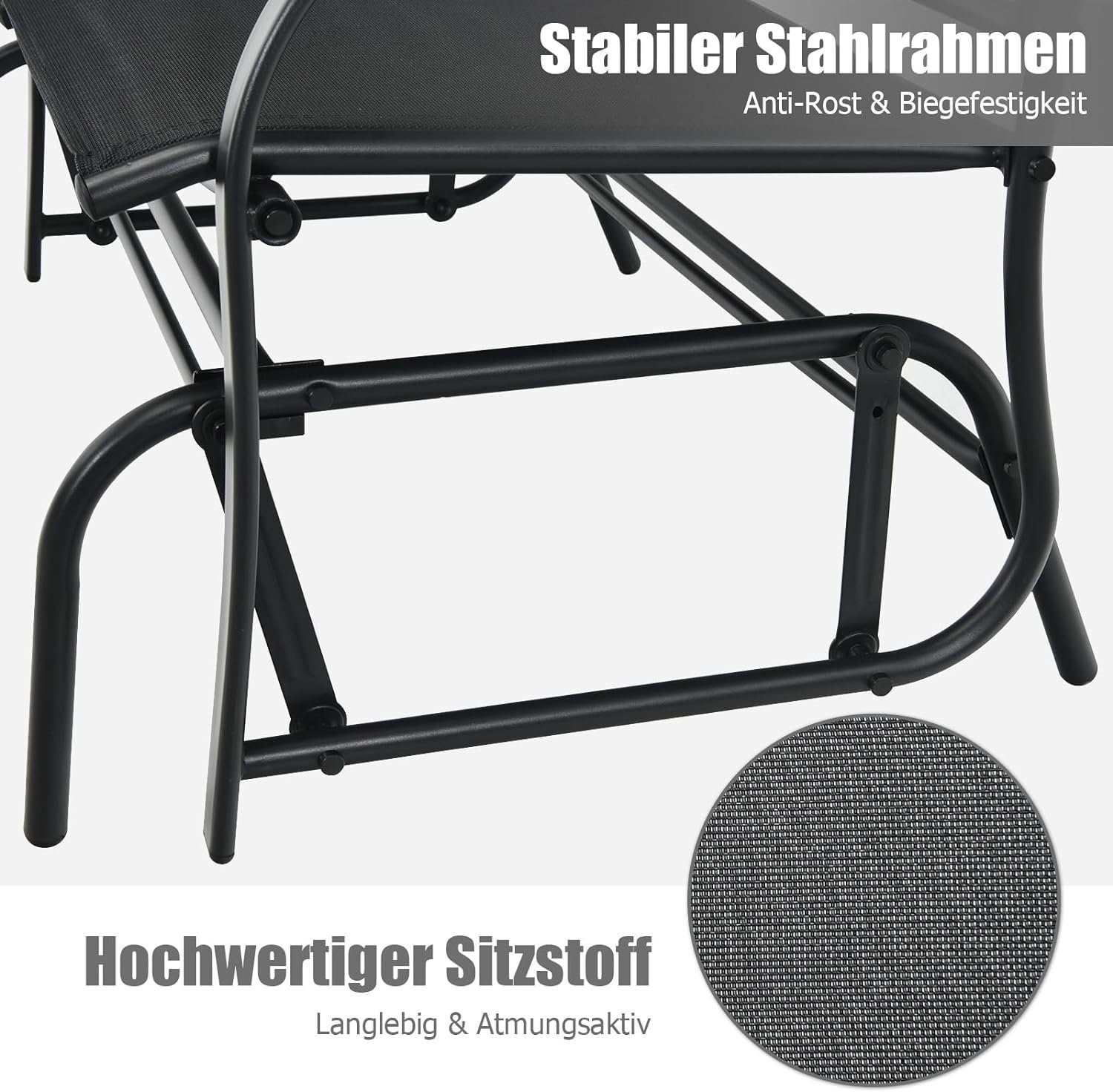 KOMFOTTEU Gartenbank Schaukelbank, 2-Sitzer, bis 180kg, 105 x 71,5 x 93 cm