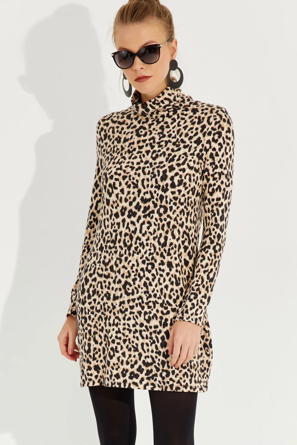 Cool & Sexy  Kamelschwarzes, weiches Leoparden-Minikleid für Damen AYD253