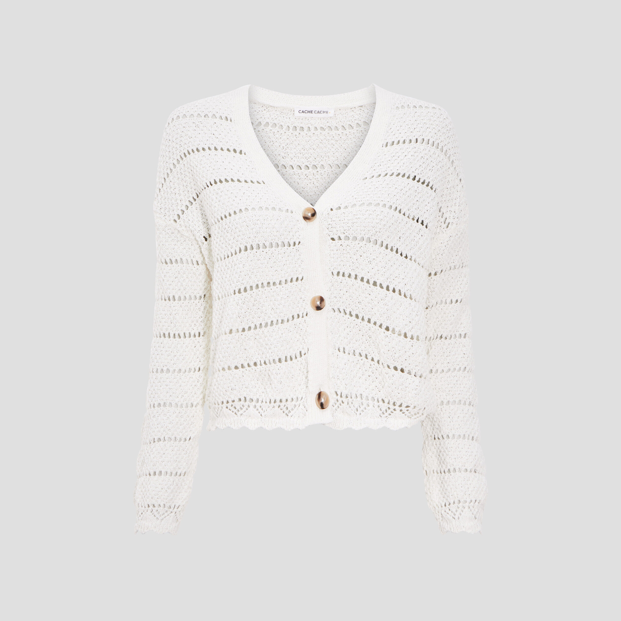 Gilet boutonné aspect crochet ecru femme | Cache Cache