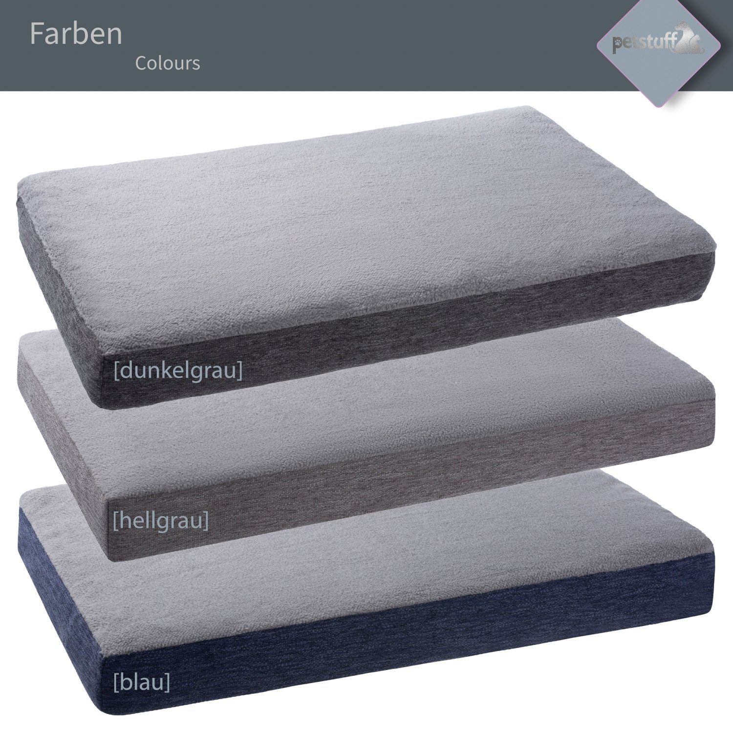 PETSTUFF Tierkissen Hundebett Hundematte Hundekissen Tierkissen, Vlies aus 100% Polyester, Tierbett, Bezug abnehmbar, rutschfest, Farb- und Größenwahl