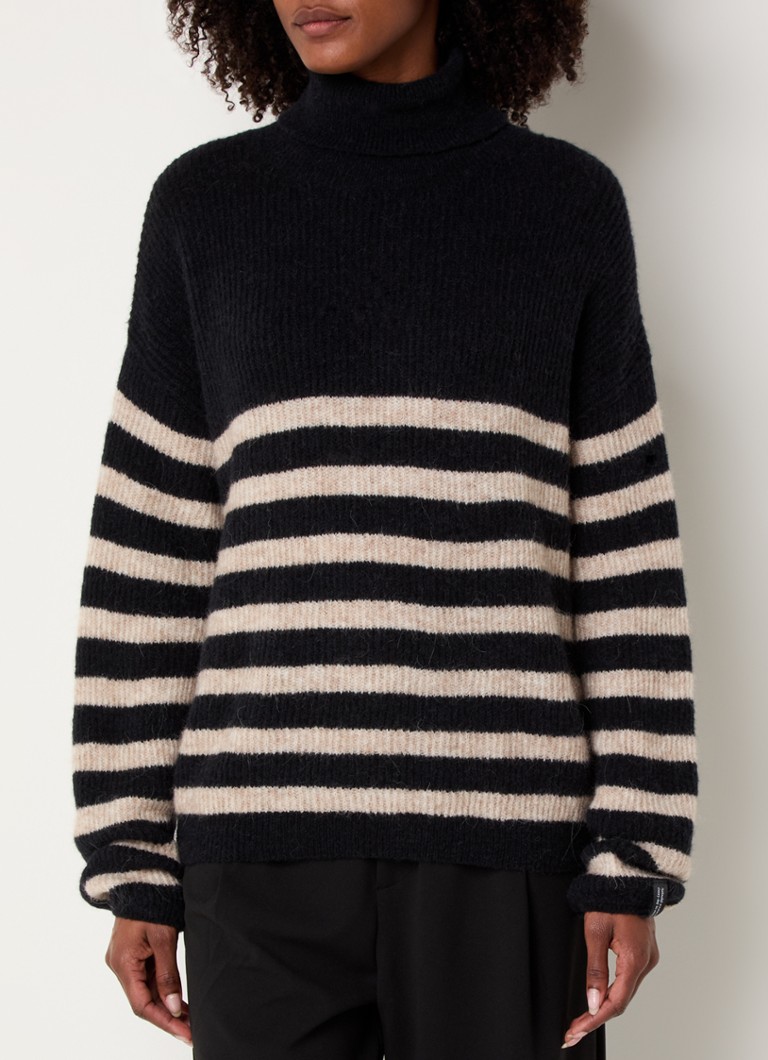 10DAYS Coarse knit sweater in alpaca wool blend with stripe print and col