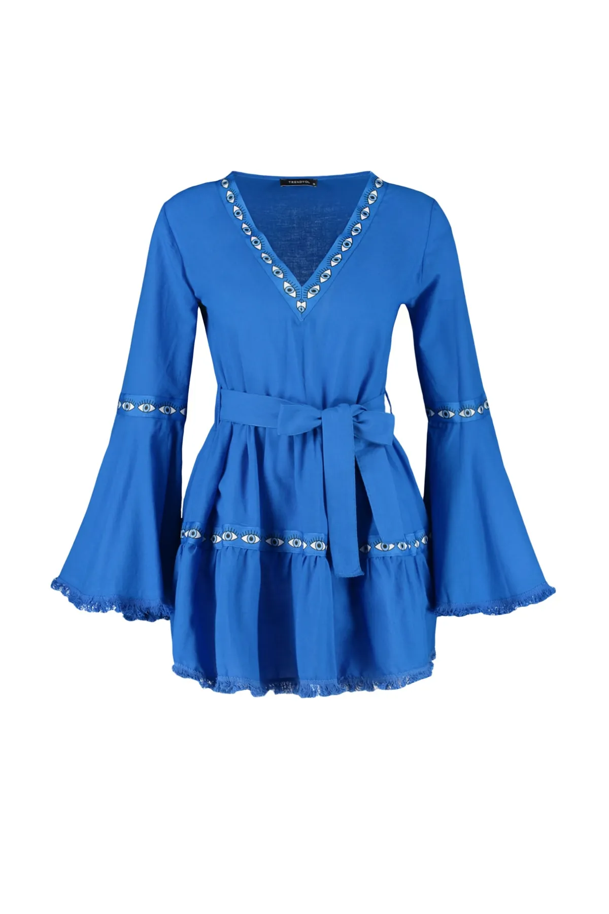 Trendyol Collection  Mini-Strandkleid aus 100 % Baumwolle mit Sax-Gürtel und gewebtem Band TBESS21EL1253