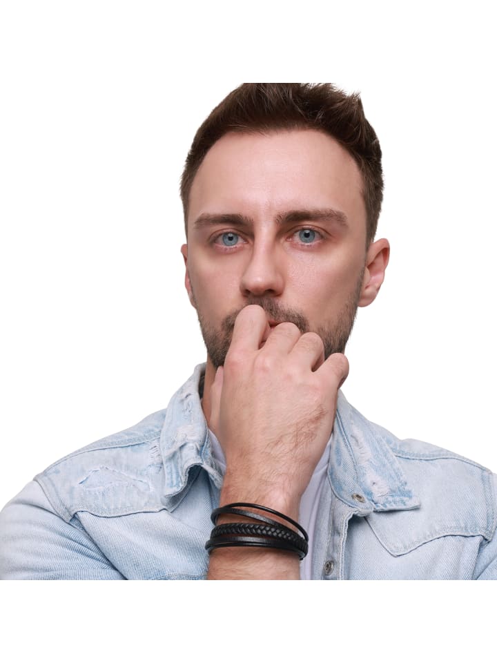 Steel_Art Herrenarmband Lederarmband Joris in schwarz günstig kaufen