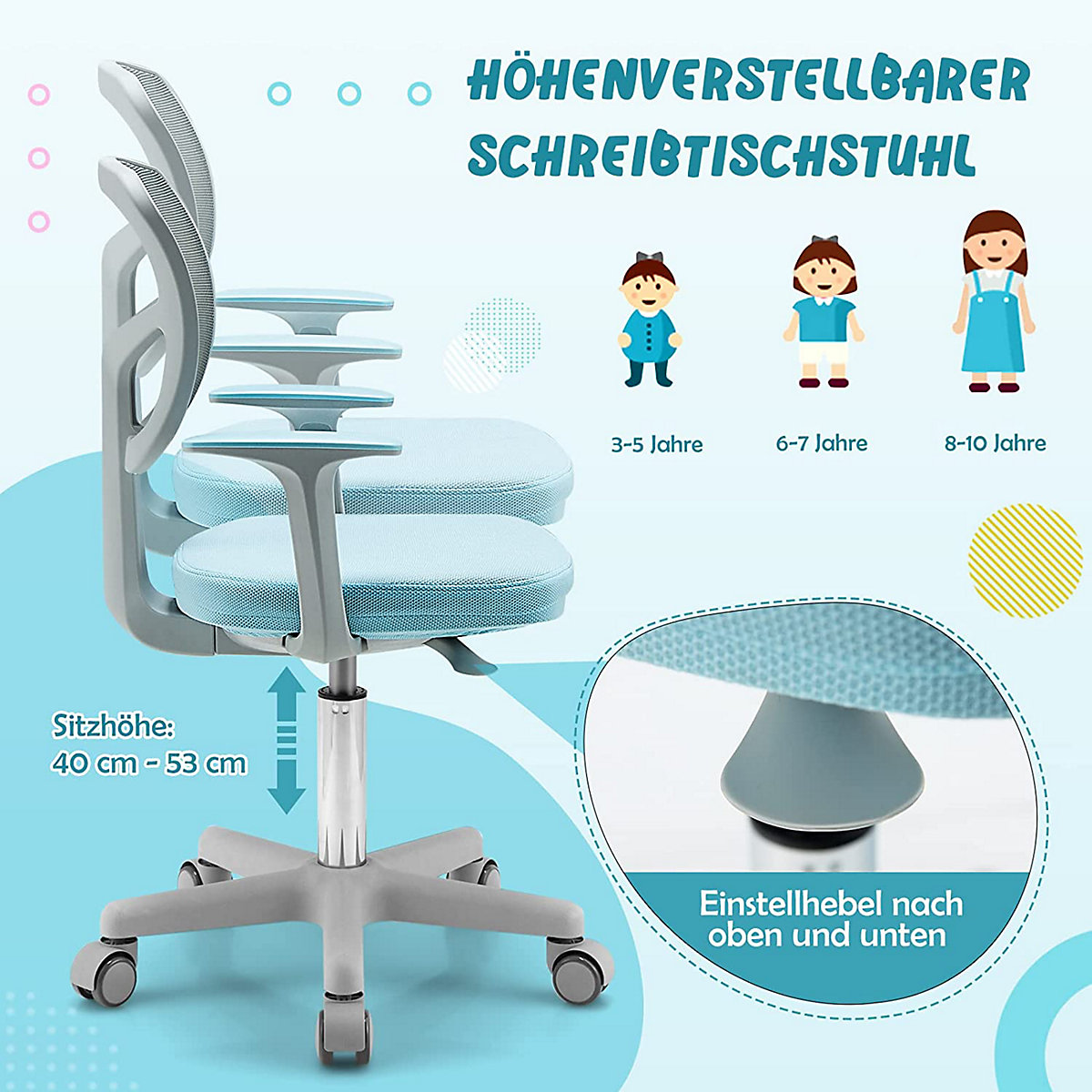 Kinderschreibtischstuhl drehbar höhenverstellbar 3-10 Jahre